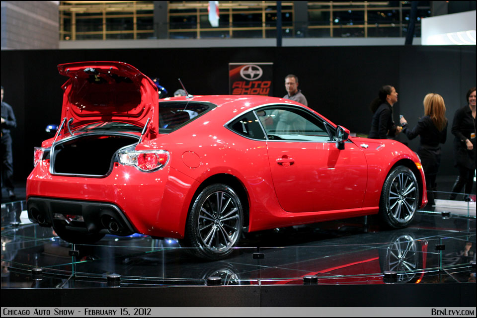 Red Scion FR-S with open trunk