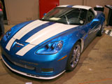 Blue C6 Corvette with White Stripes