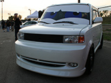 White Scion xB with “Cars” front